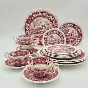Spode England Pink Tower Dinnerware Set 20-Pc  Lk-N  Made In England 1920's